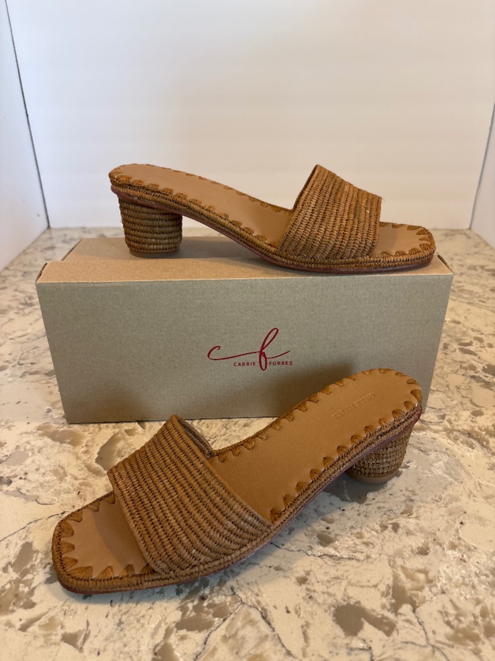 NWB Carrie Forbes Bou Cognac Raffia Sandals Size 10B